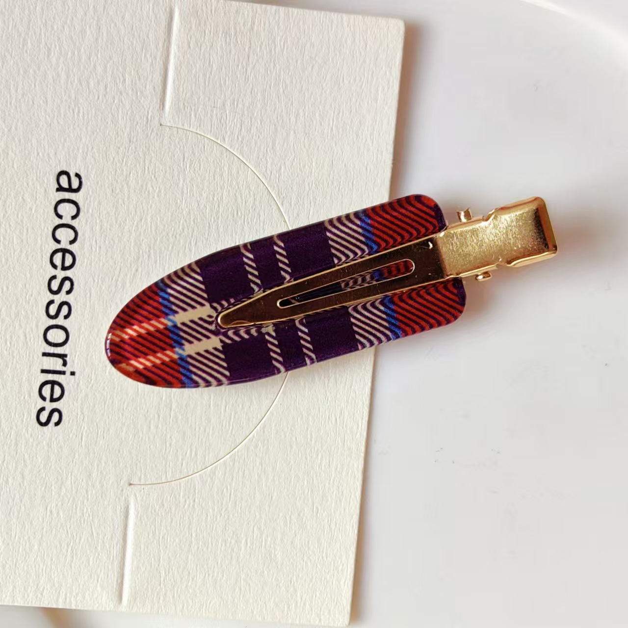 酒红蝴蝶结格纹醋酸无痕夹化妆夹圣诞新年气质刘海夹碎发夹头饰女详情7