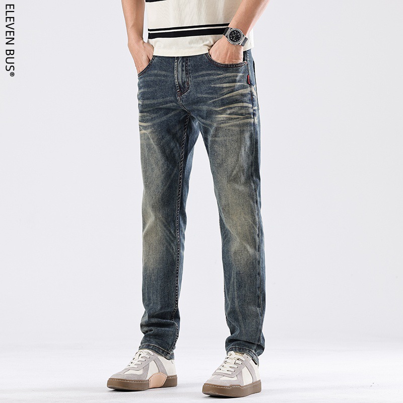 New American-style heavy industry retro washed jeans for men, stylish and trendy slimming men's straight jeans Specification image