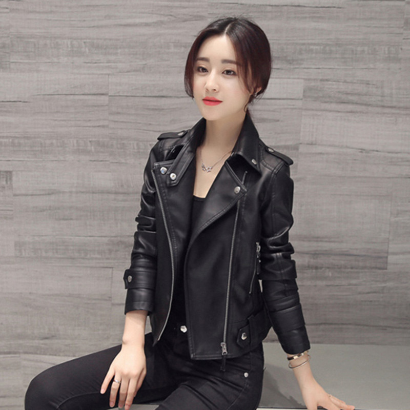 New Spring and autumn collection for 2024: Fitted lapel leather jacket, women's short coat, women's pu jacket, motorcycle suit, Korean version women's wear Application Scenario