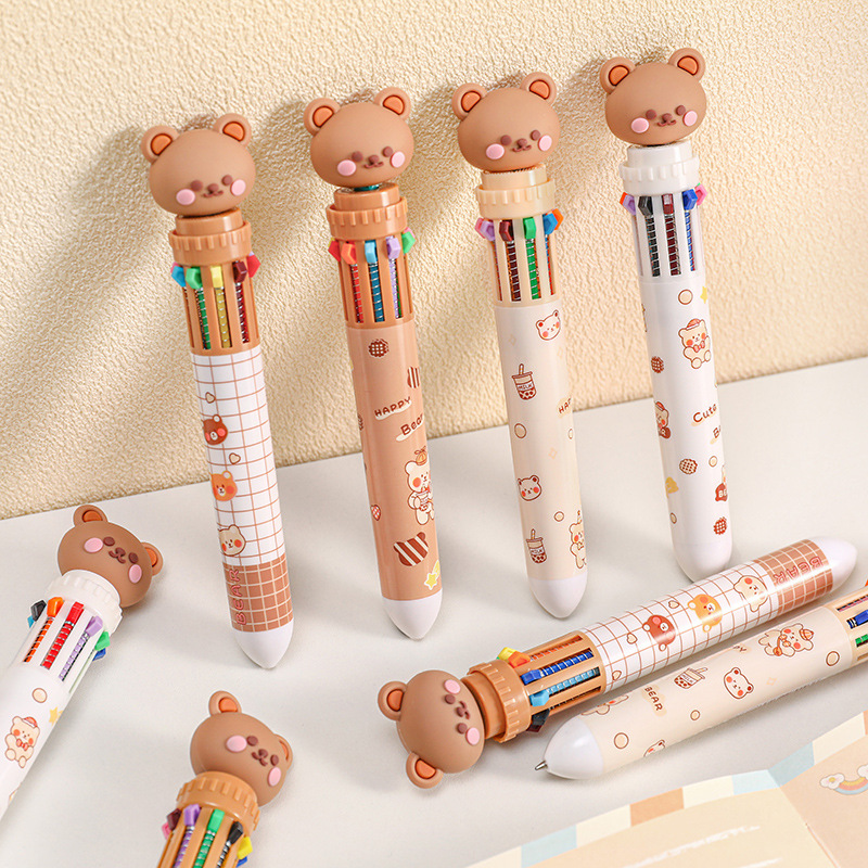 Bear 10-Color Ballpoint Pen Cartoon Press Multi-Color Pen Student Writing Tool 10-Color Press Ballpoint Pen Specification drawing