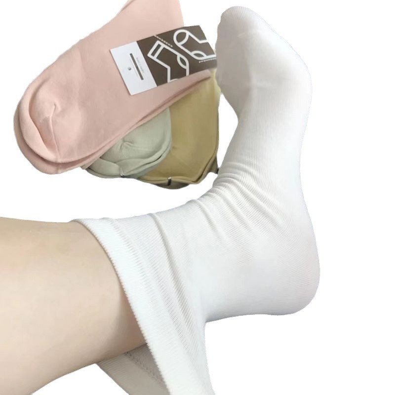 White Socks Women's Mid-Tube Socks Summer Thin Students Solid Color Pile Socks Japanese Spring And Autumn Pure Cotton Black Stockings Item Picture