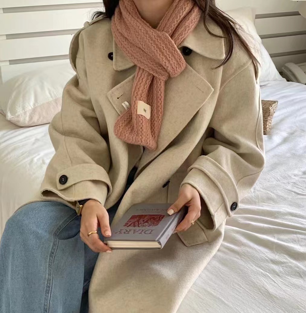 South Korea's New Solid Color Small Scarf Female Sweet Knitted Cross Bib Students All Take A Small Woolen Scarf Men And Women