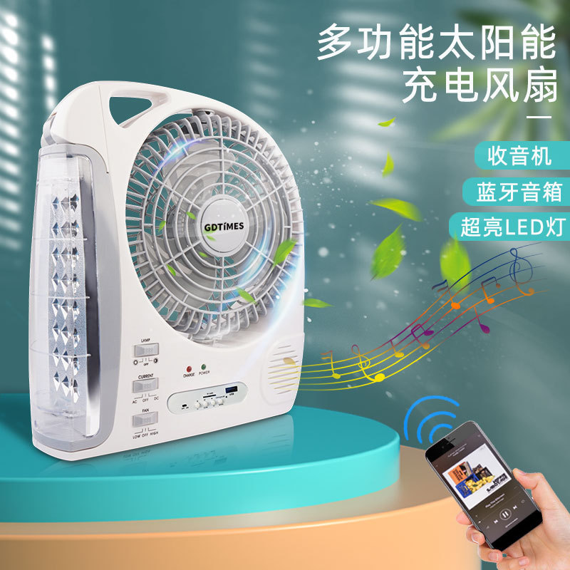 8-inch solar fan with bluetooth radio solar rechargeable table fan