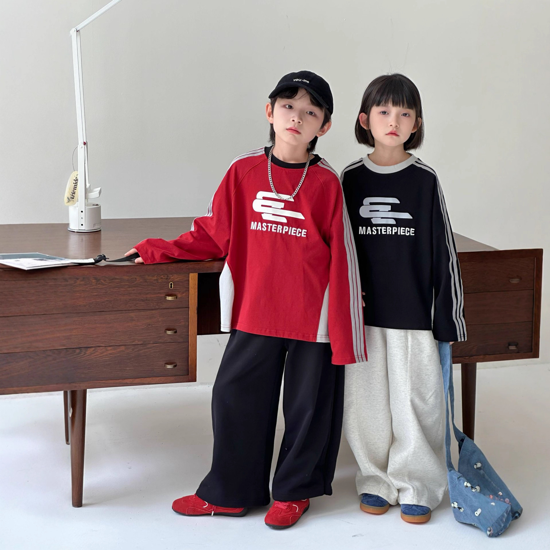 2025秋季新款韩版儿童重磅拉条拼色T恤男童百搭字母潮酷上衣洋气