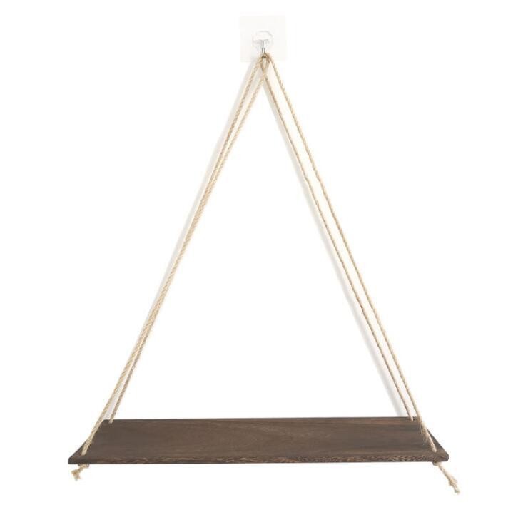 Wooden hemp rope wall-mounted storage rack, wall-hung flowerpot storage rack, wooden board wall-mounted hanging decorative items Specification image