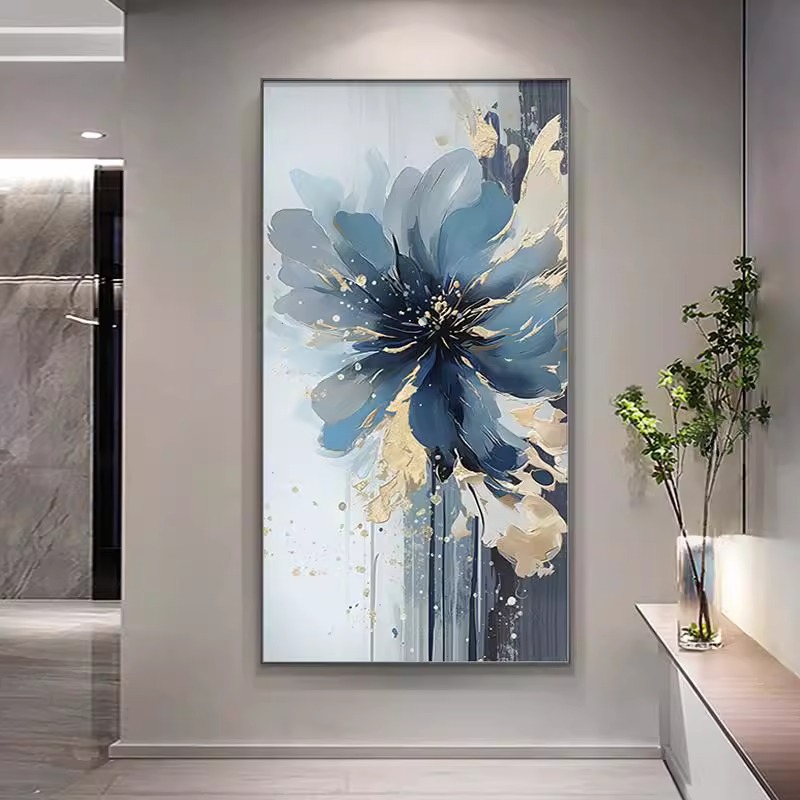 入户玄关装饰画轻奢花卉客厅沙发背景墙壁画抽象金箔走廊过道挂画