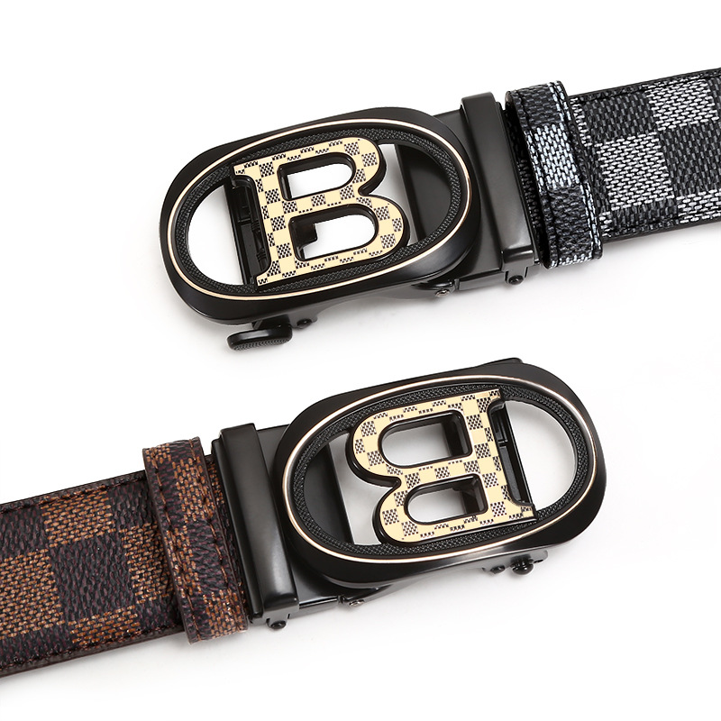 Wholesale of new cross-border belt men's trendy letter alloy automatic flag checkered business fashion belt