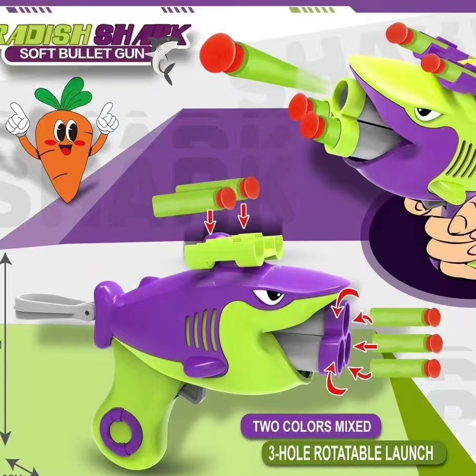 Tiktok Radish Shark toy gun Children's toy 3D mini space pistol Male girl Soft shot Soft shot gun Radish Shark Soft shot gun Radish Shark toy details Picture