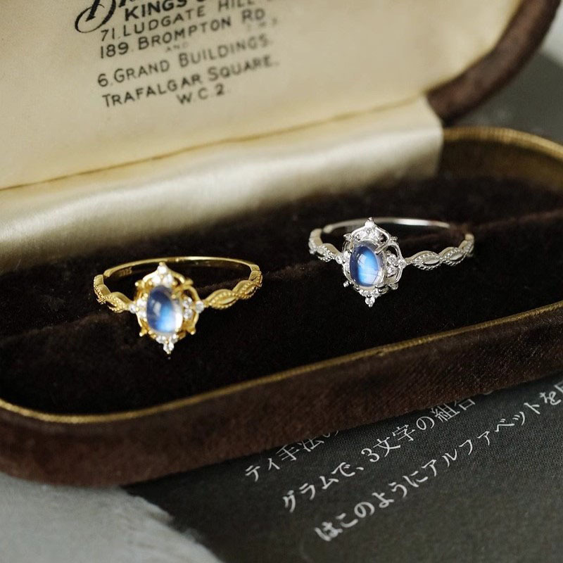 Moonstone plain ring for women, light luxury, niche and high-end feel, adjustable index finger ring, unique retro style open ring Specification image