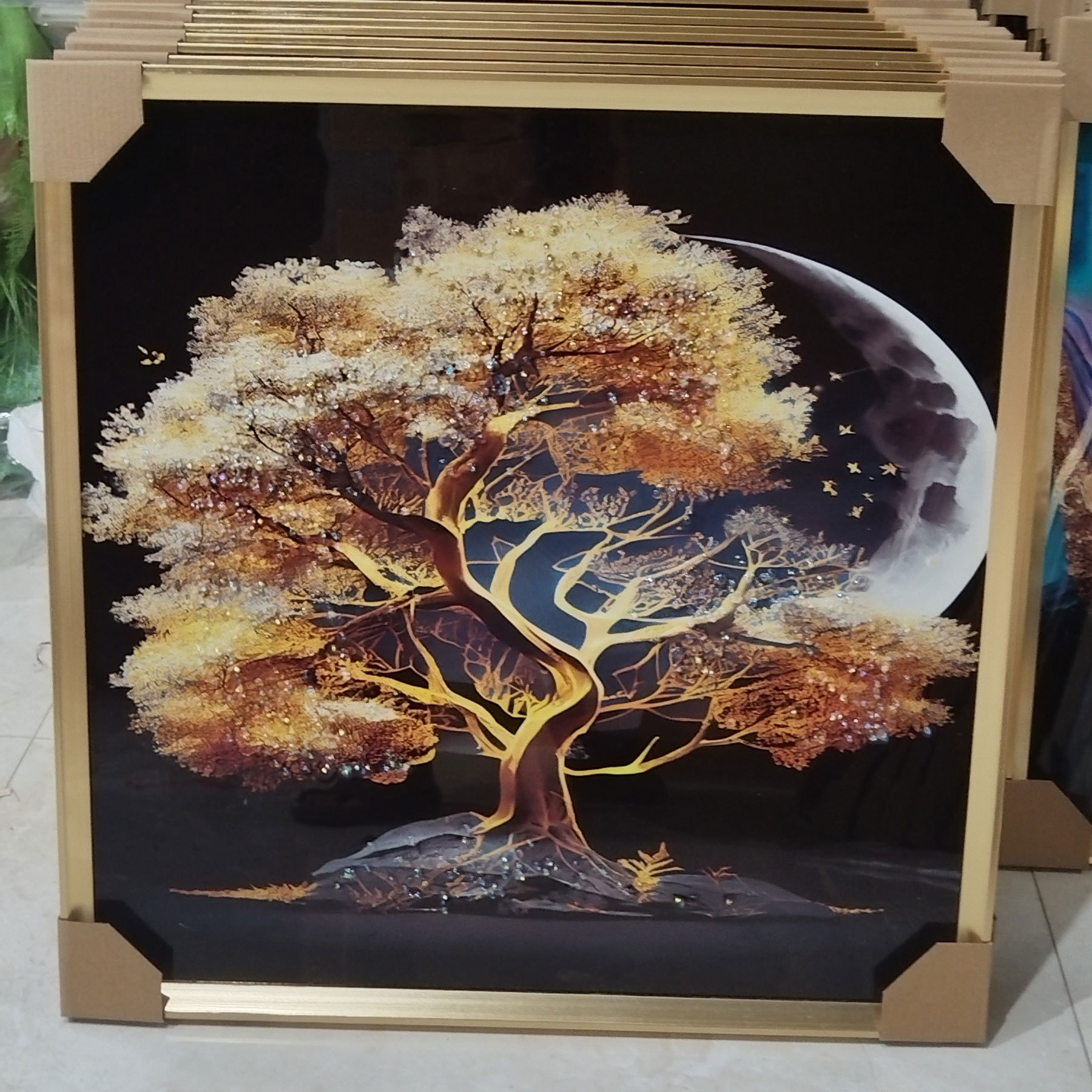 Foreign trade diamond-inlaid crystal porcelain painting square fortune tree flower still life style hanging painting dining room bedroom living room decorative painting thumbnail