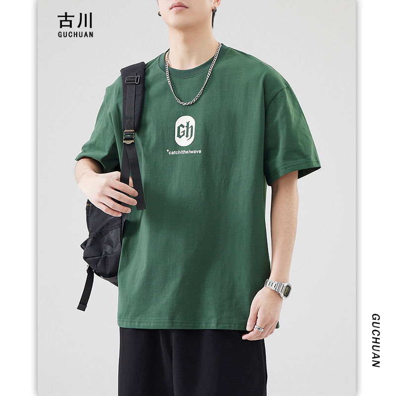 Furukawa Men's Wear: 2024 Summer Loose Retro short-sleeved simple printed men's pullovers, base layer and top details Picture