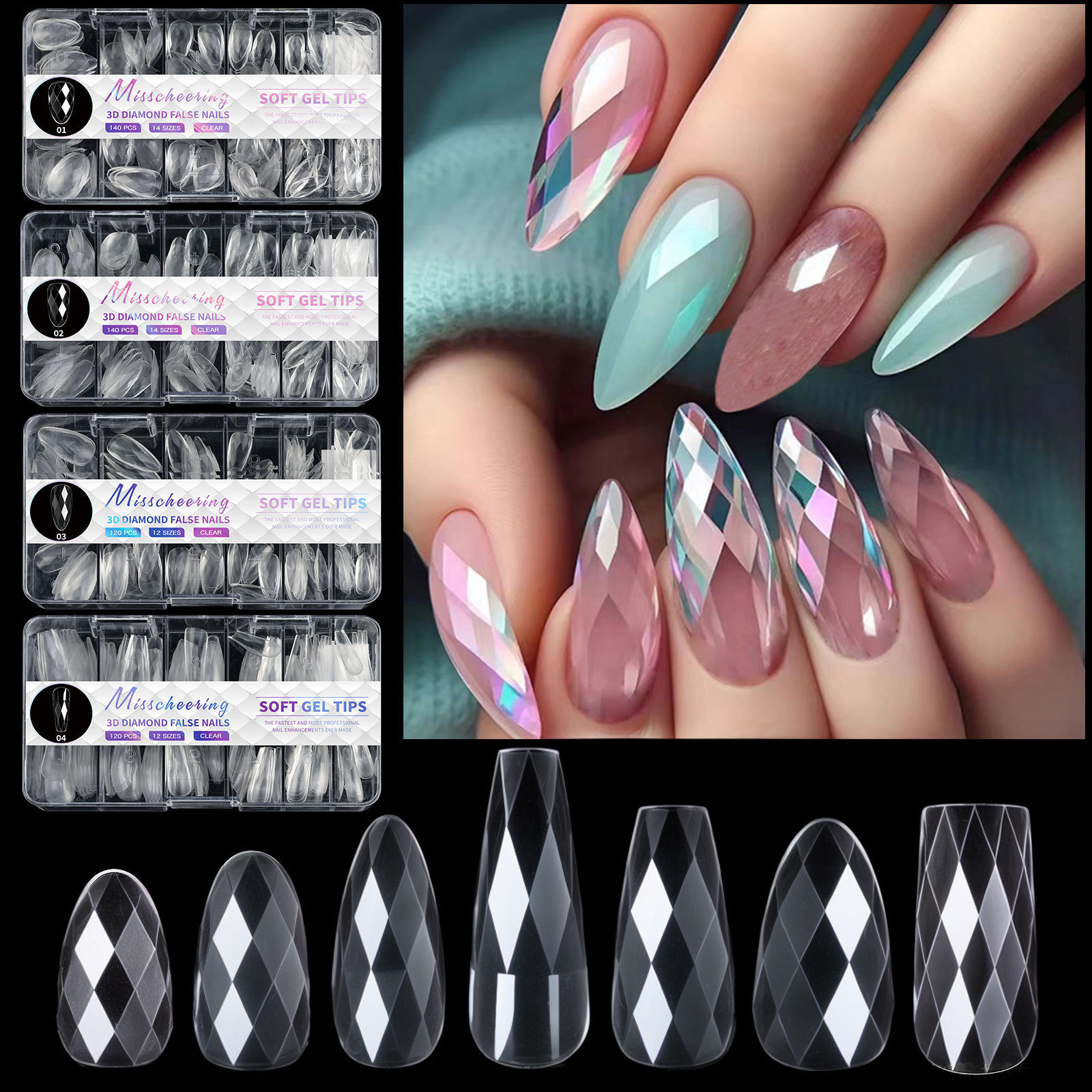 3D diamond shaped almond nail ballet nail wear nail irregular nail nail plate