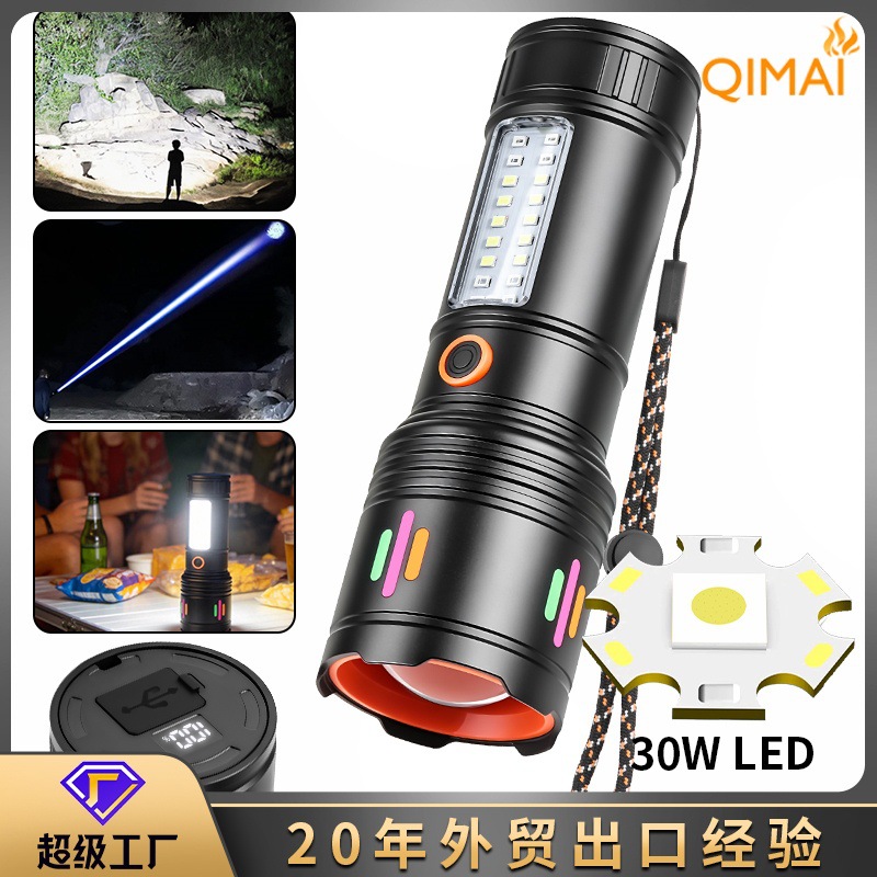 跨境新款LED白激光远射手电筒 大容量长续航变焦小钢炮强光手电筒