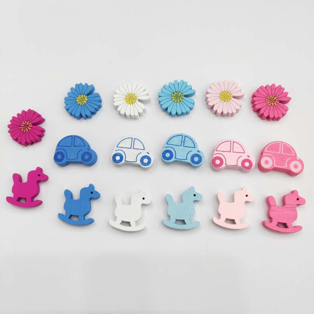 Small Daisy Car Colorful Paint Beads Cartoon Wood Beads Loose Beads Wood Beads Perforated Beads Diy Toy Accessories details Picture