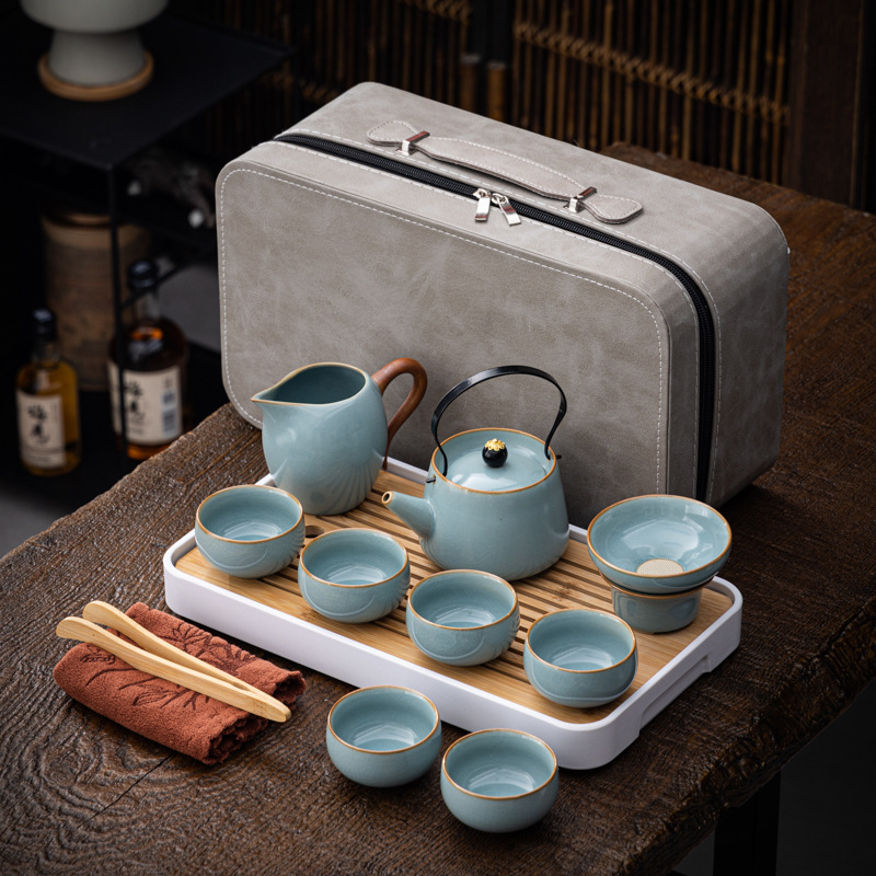 汝窑旅行茶具套装整套户外便携式功夫茶具茶壶茶盘商务茶具礼品