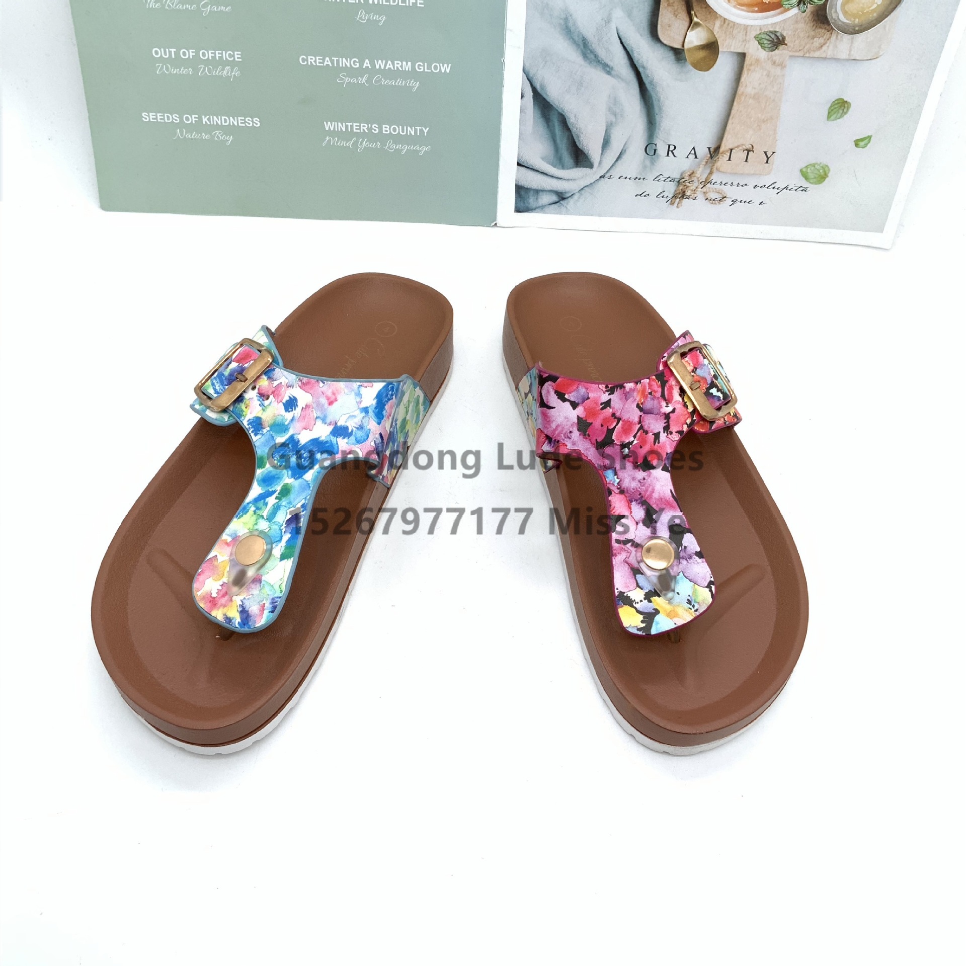 Summer New Women's Platform Slippers T Type Flower Slippers Outside To Wear Craft Shoes Guangzhou Women's Shoes Leisure All Drag