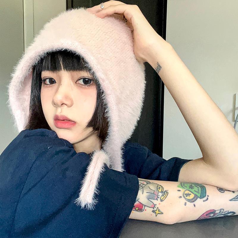 Feel Soft Waxy Waxy/Cute Wool Hat Pile Hat Women's Ear Protection One Hat Tie Fashion Warm Bun Hat details Picture
