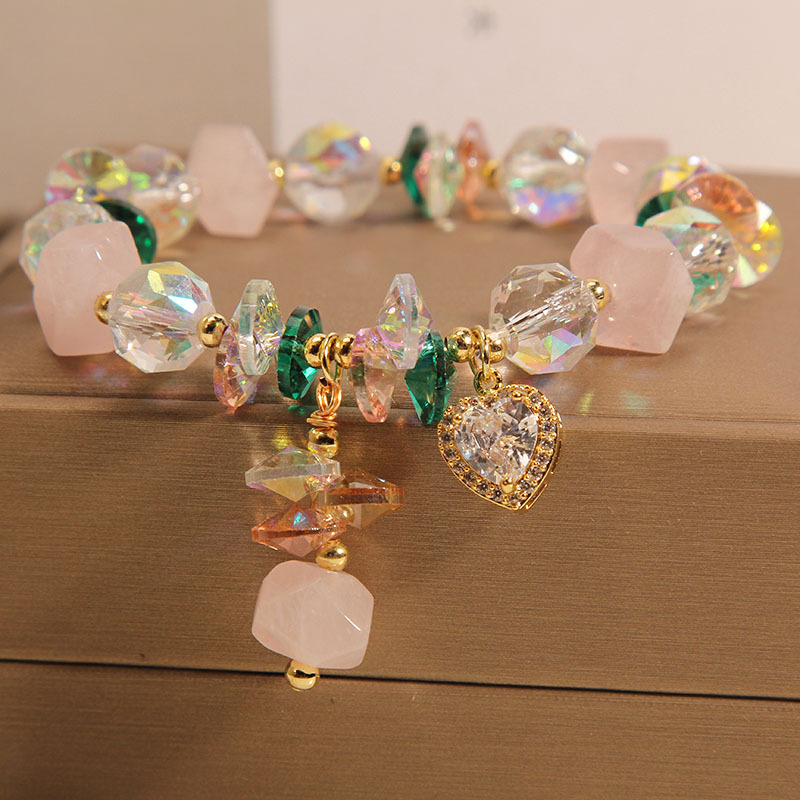 Summer, fresh and super sparkling irregular rose crystal bracelet for women, Korean style, trendy and simple, forest-themed water diamond micro-inlaid heart bracelet details Picture