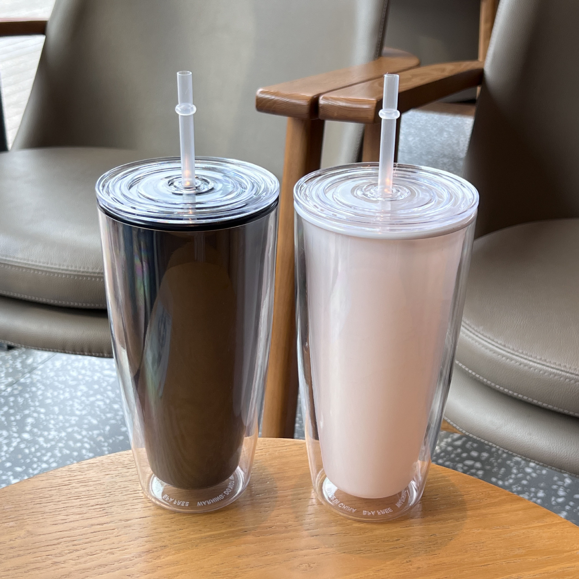 Cross-Border New Net Red High Appearance Level Water Cup Wholesale Double Plastic Cup Portable Couple Straw Cup Creative Queen Cup Specification drawing