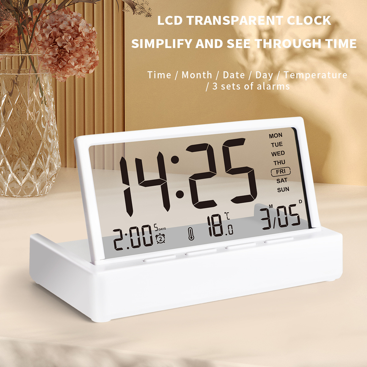 Cross-border wholesale creative and simple travel alarm clock, folding letter electronic alarm clock, date and temperature display desktop clock