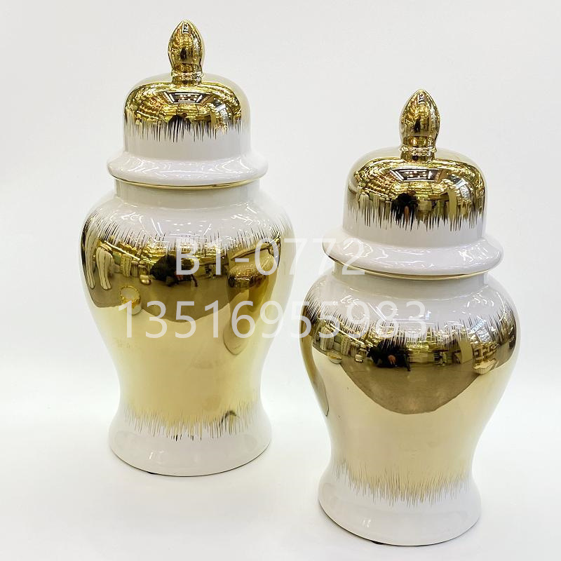 Light luxury electroplated ceramic general tank soft entryway storage tank Hotel European-style flower vase crafts decoration details Picture