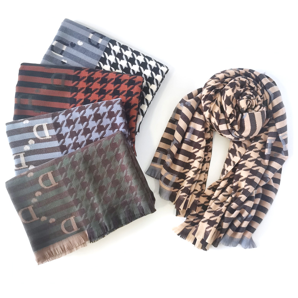 Imitation Cashmere Scarf Female Autumn And Winter New Letter Scarf Thousand Bird Lattice Shawl Foreign Trade Jacquard Scarf Thickened Warm