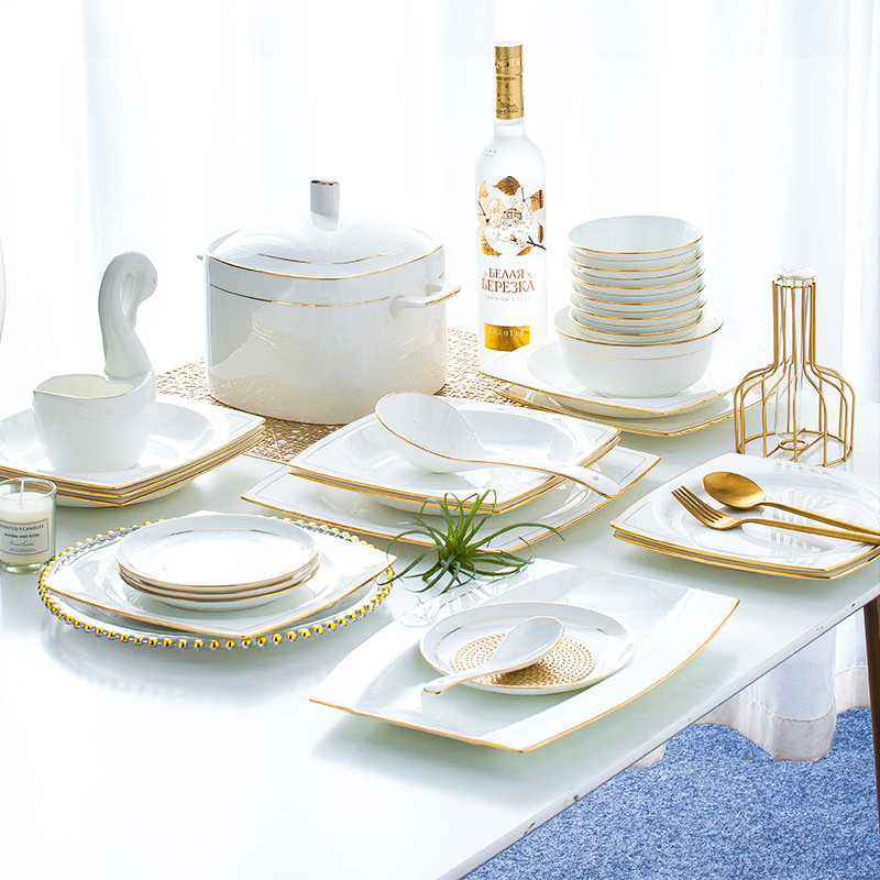 碗碟套装家用全套轻奢景德镇骨瓷餐具套装陶瓷碗盘碗筷礼品批发