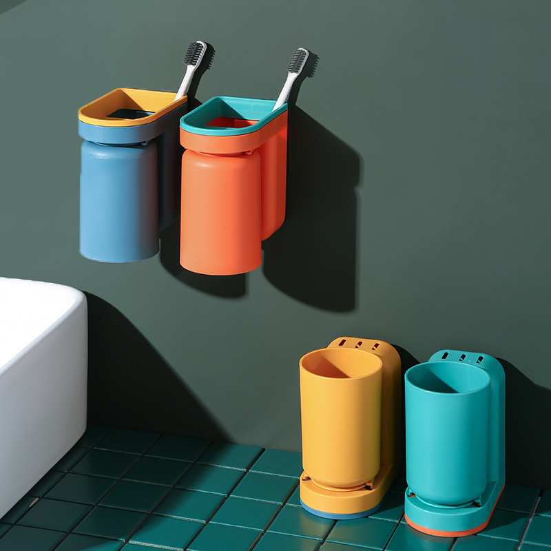 Toothbrush rack, no need for drilling, light luxury mouthwash cup, brushing cup, wall-mounted bathroom storage box, couple's tooth cylinder Specification image