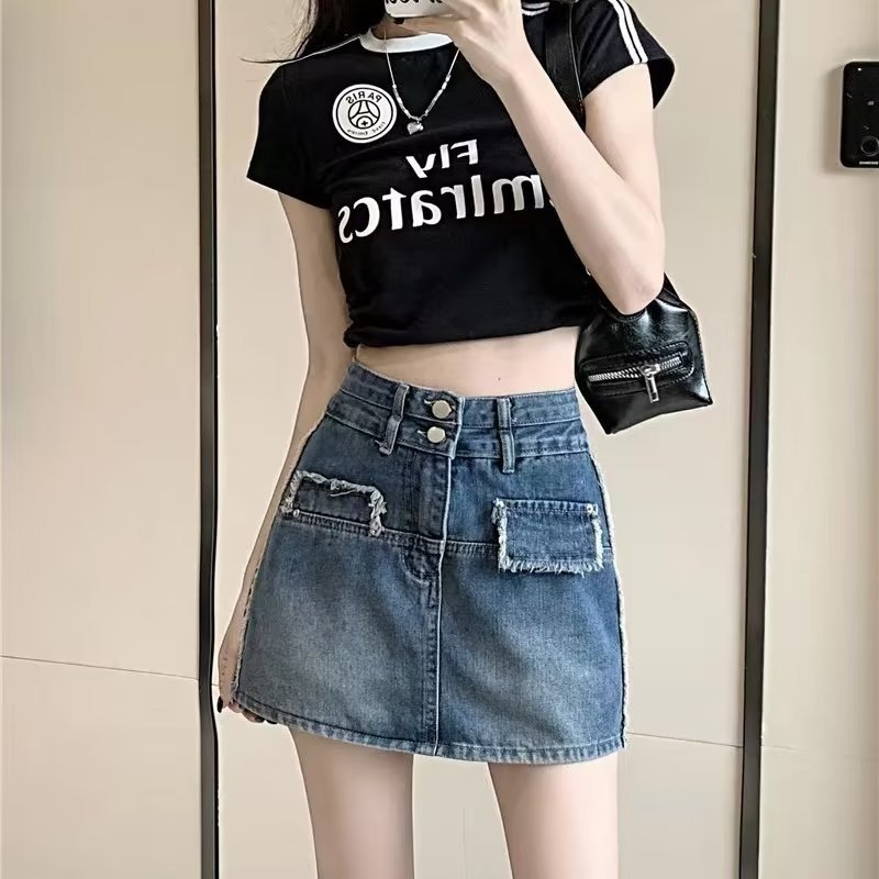 高腰牛仔半身裙2023夏季新款时尚韩版显瘦包臀复古a字短裙潮批发