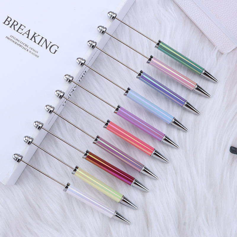 Cross-Border New Diy Beaded Pen Uv Plating Seven-Color Beaded Ballpoint Pen Personalized Hand-Beaded Gift Pen details Picture