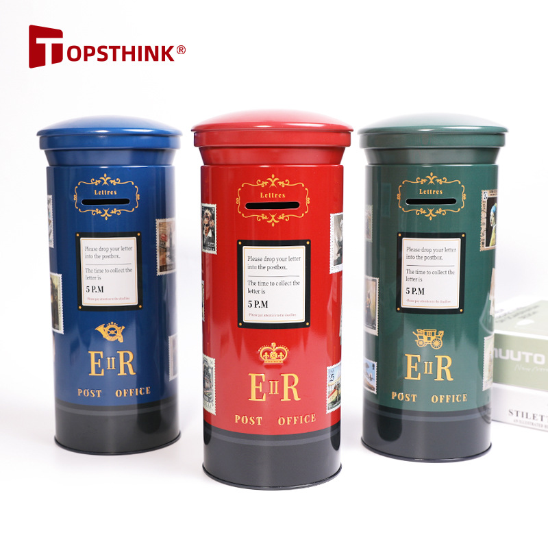 Retro Posting box personalized decoration creative giant piggy bank tube large piggy bank can save iron art details Picture