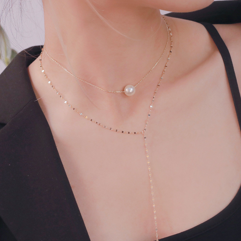 S925 silver necklace Double-layer Y pearl necklace women's design sense niche delicate light luxury 2022 new neckwear Specification drawing