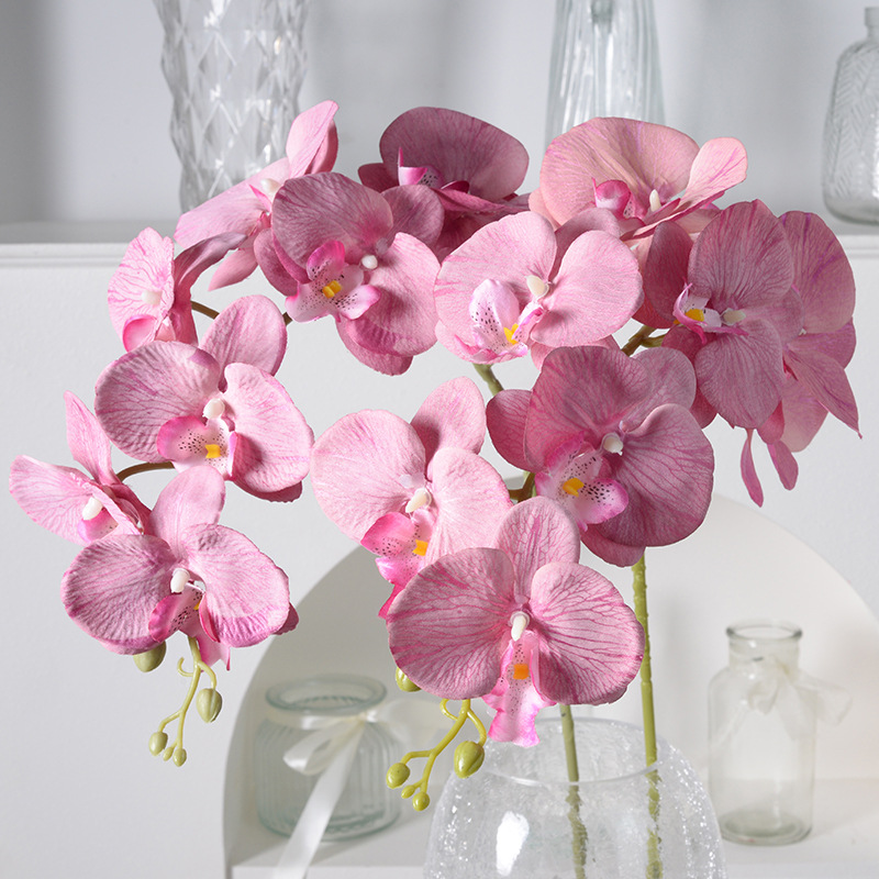 Wholesale of 9-head Phalaenopsis artificial flowers with a simulated touch of rubber silk fabric for home and wedding decoration Specification drawing