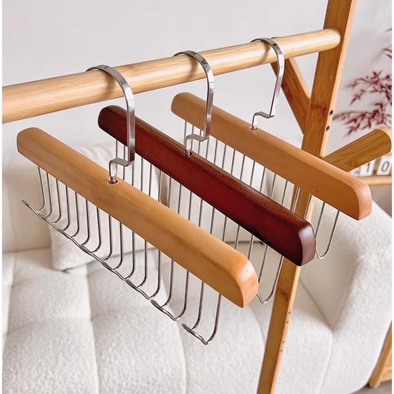 8-hook wooden hanger hanger for storing underwear, vests and ties, student dormitory solid wood wavy drying hanger details Picture