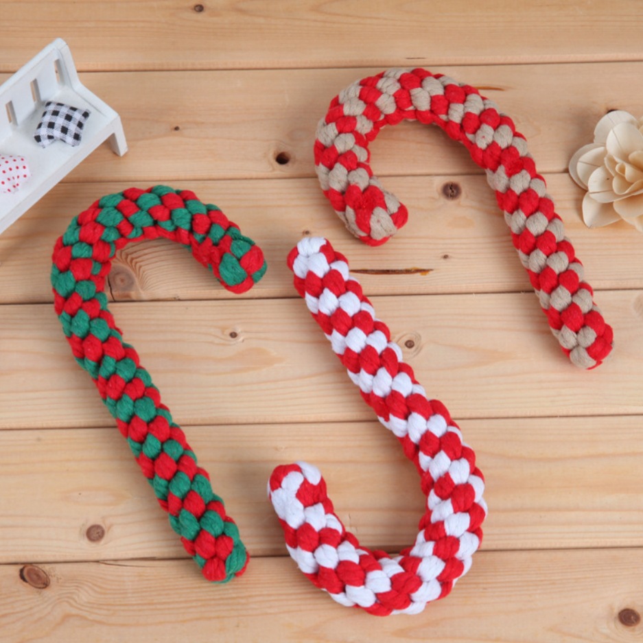 Cotton rope walking stick Christmas series pet toys, dog teeth cleaning and grinding toys manufacturer's wholesale stock