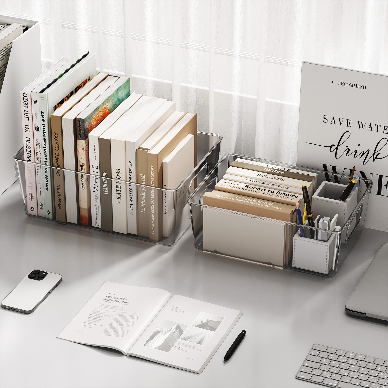 High-transparency hand-held storage baskets, household cabinets, stationery, skin care products, classification boxes, wholesale in multiple sizes, OEM available details Picture