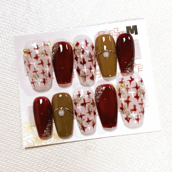 纯手工穿戴甲成品假指甲贴片果冻胶短款猫眼晕染贝壳钻款短梯m号详情6