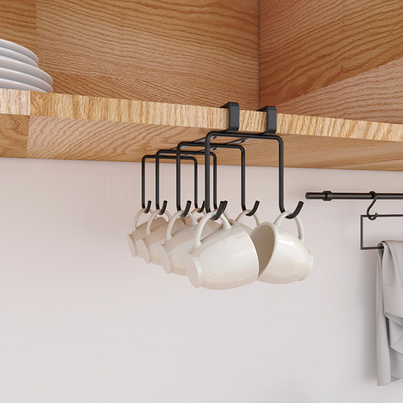 Manufacturers Wholesale Kitchen Perforation-Free Hook Storage Rack Wall Hanging Mug Coffee Cup Storage Rack Hanging Cabinet Under The Hanging Rack details Picture