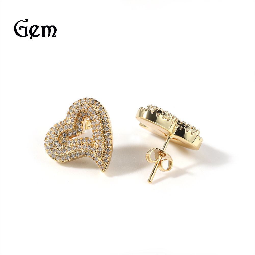Zircon hollowed-out heart-shaped stud earrings, European and American retro light luxury fashion hip-hop stud earrings, exaggerated personality, ins earrings wholesale details Picture