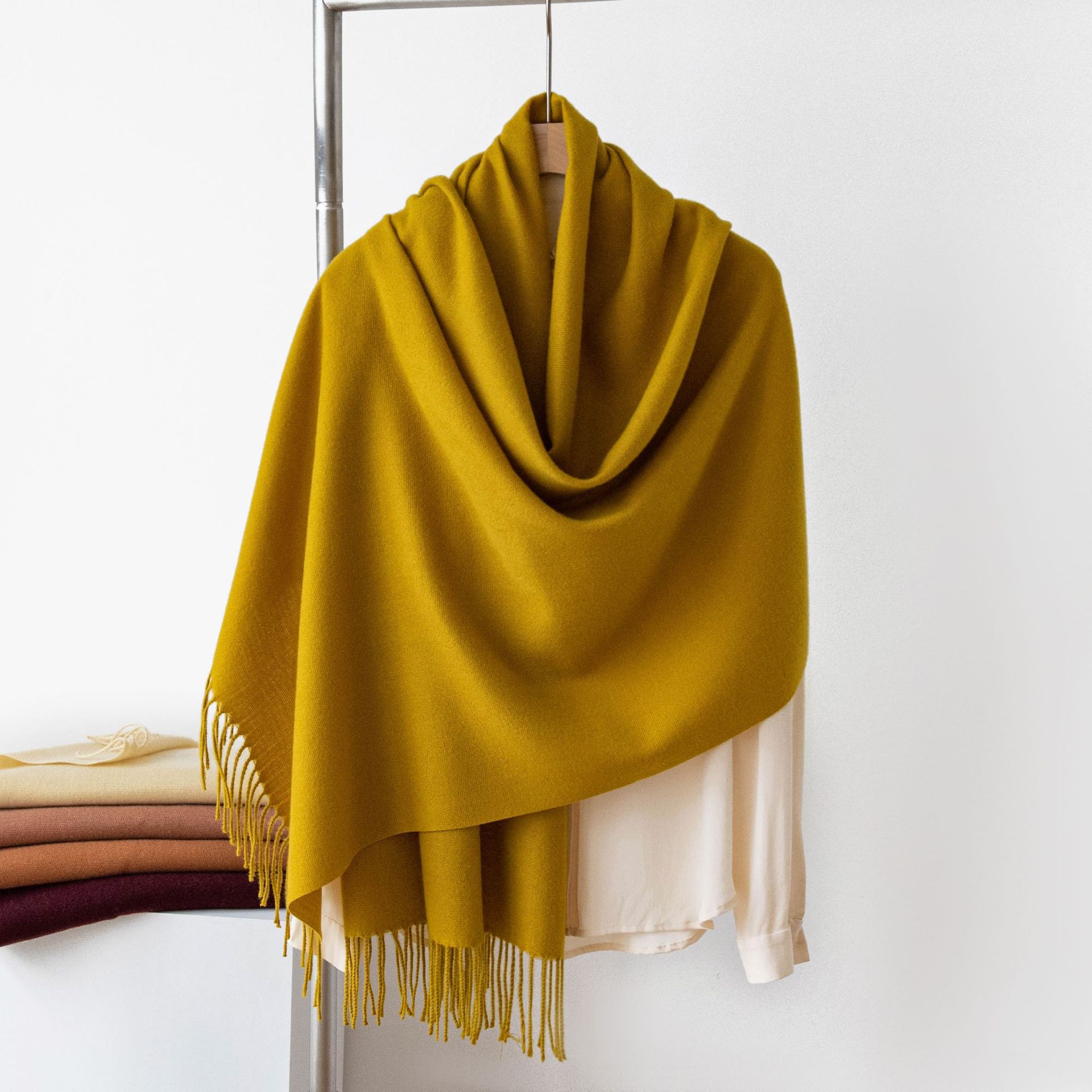 安可拉红围巾秋冬韩系氛围感女士百搭仿羊绒围巾纯色保暖围脖披肩详情17