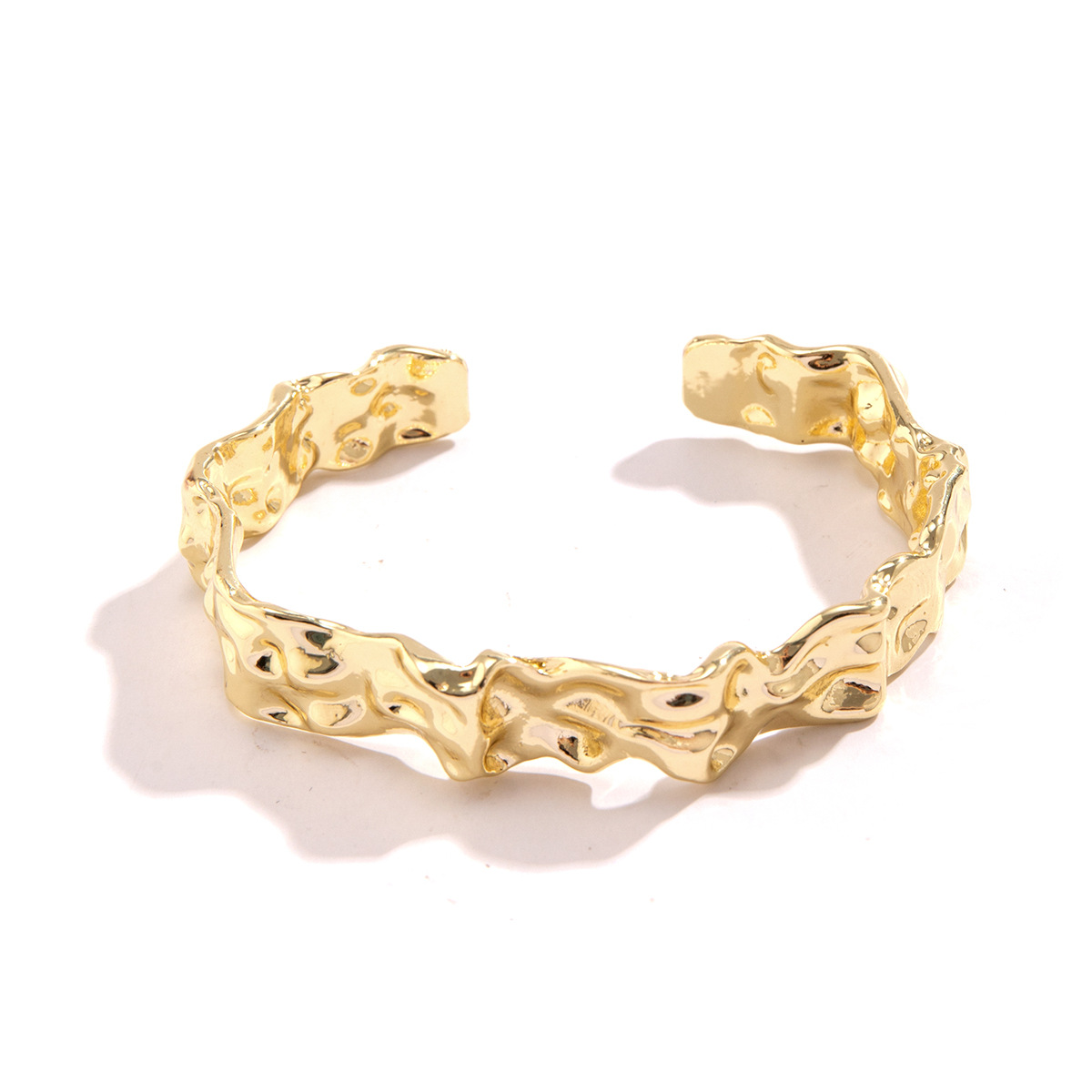 European and American cross-border design sense metal irregular lava bracelet, fashionable and niche texture pleated open bracelet for women pic 10