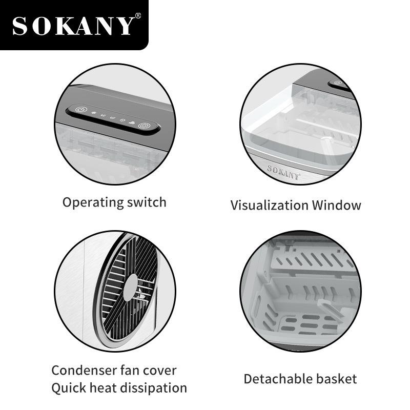 Export SOKANY03047 ICE MAKER, household stainless steel ice cube maker, quick ice-making machine, Ice Maker Application Scenario