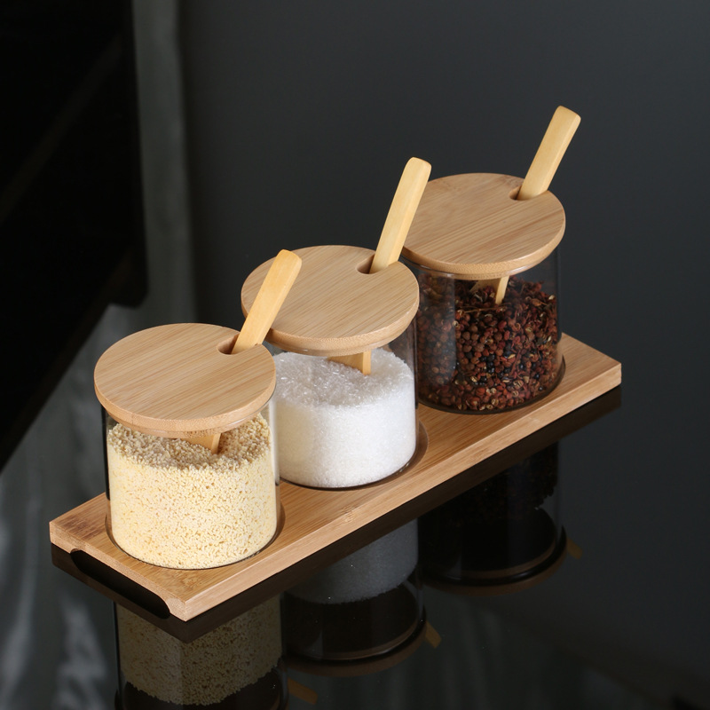 Japanese High Borosilicate Glass Seasoning Box Combination Set Of Household Kitchen Supplies Sugar And Salt Jar Seasoning Bottle Storage Box details Picture
