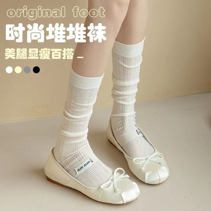 诸暨芭蕾风小腿袜子女夏季薄款白色堆堆袜纯棉长筒高筒袜