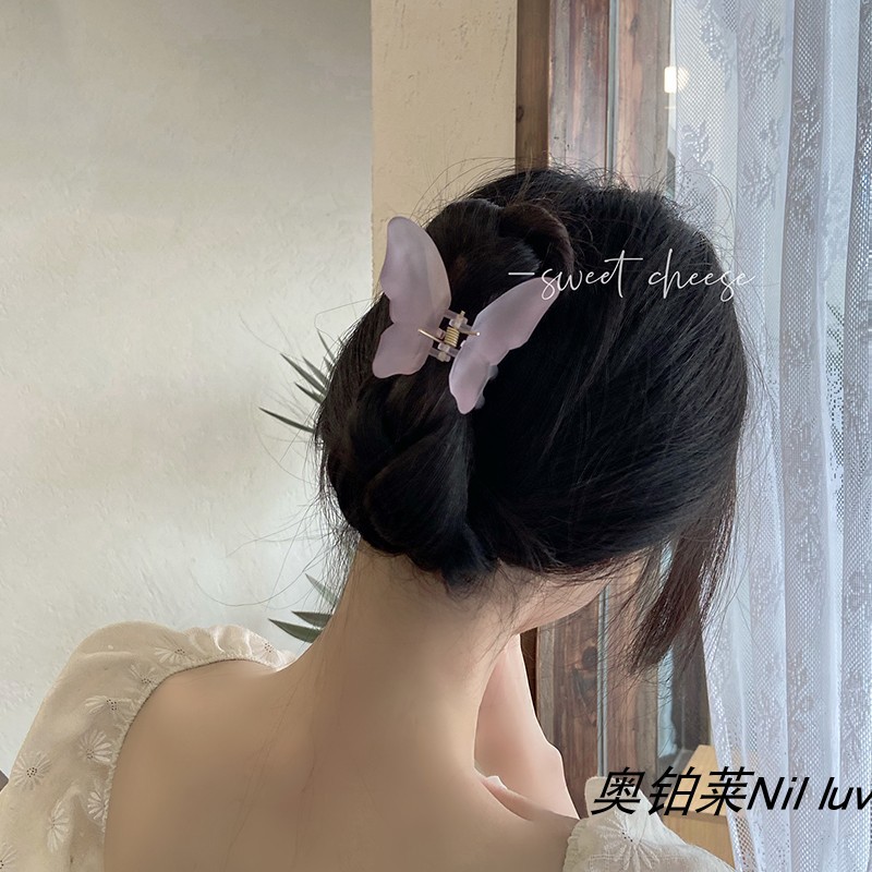 New Super Fairy Butterfly Half Hair Grab Clip Women's Frosted Hair Clip Back Head Small Clip Shark Clip Headpiece details Picture