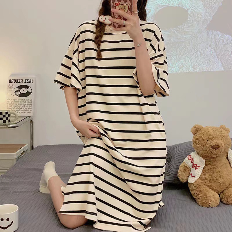 Pajama girl summer Korean version Pajama girl sleeping dress Short-sleeved lady summer home wear Loose student home wear cartoon Item Picture