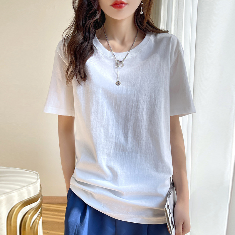Camiseta de manga corta de hilo de algodón mujer cuello redondo manga larga casual bifurcación camiseta verano nuevo trendy Application Scenario