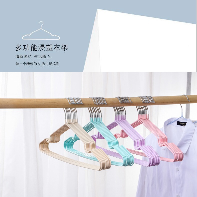 Wholesale coat hanger thick household traceless simple coat hanger metal adult children non-slip with grooves dip plastic coat hanger Specification image