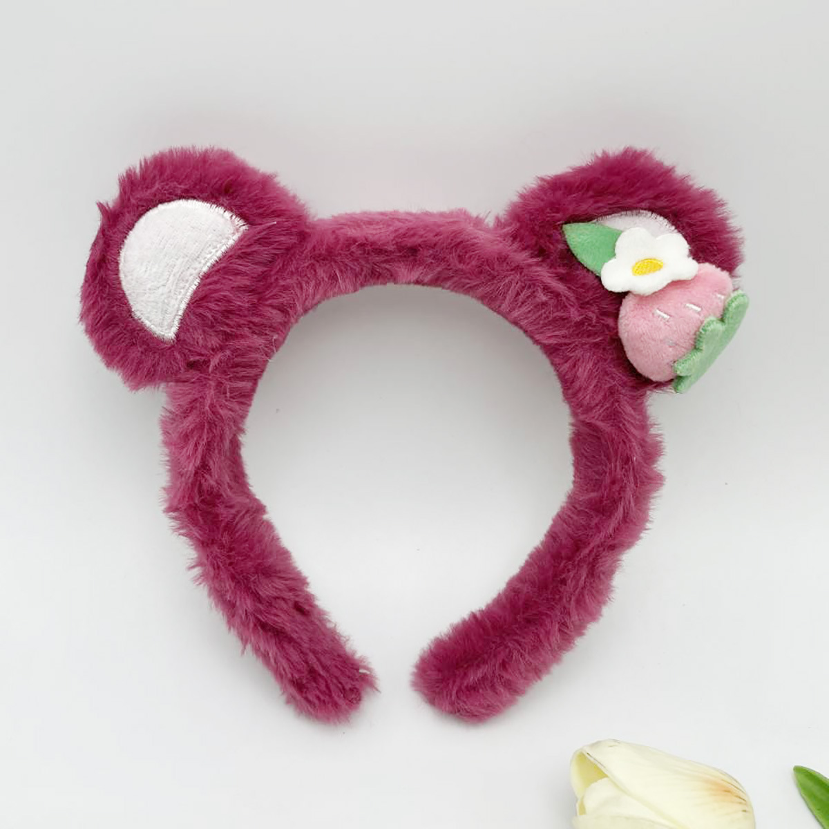 South Korea Cute Plush Strawberry Bear Headband Female Wholesale Ins Wind Advanced Sense Rose Red Pink Ears Face Wash Headband Accessories details Picture