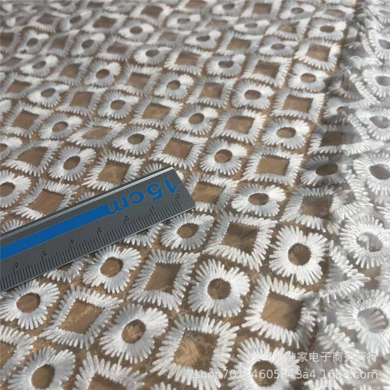 Factory direct sales of extra-dense checkered embroidered fabric, precision organza embroidered dress and garment accessories fabric Item Picture